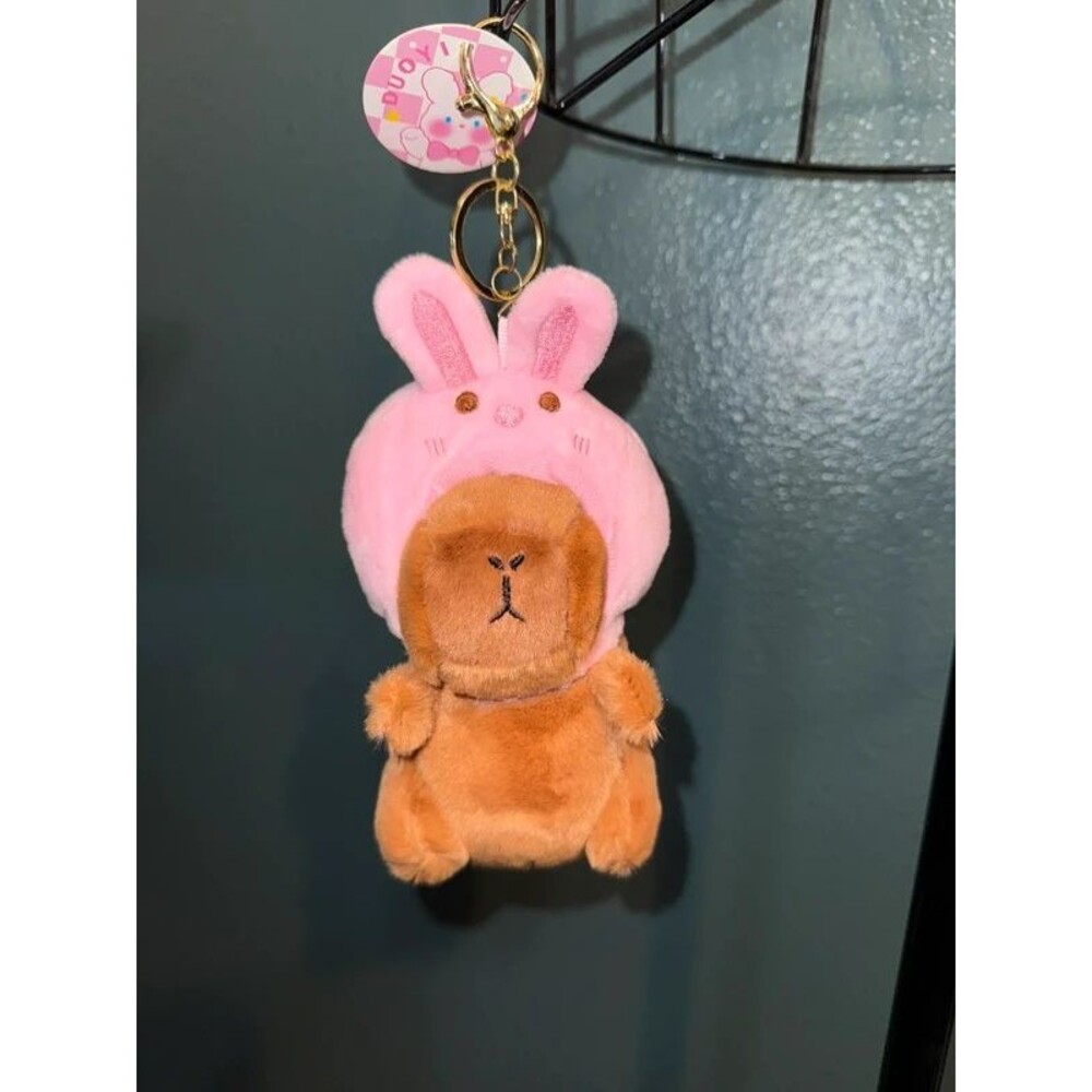 Capybara Plush Purse Charm Keychain | Bunny Hat | NWT